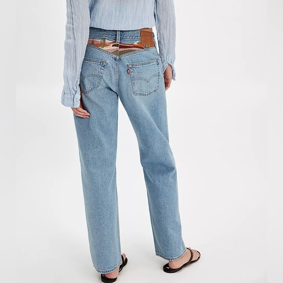 LEVI’S EMBROIDERED 501 90’s STRAIGHT LEG ANKLE JEANS BOHO ANTHROPOLOGIE Blue 28 - Picture 2 of 5